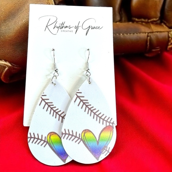 Swing into Style with Our Rainbow Heart Baseball Dangle Earrings! ⚾️ NWT Jewelry - Picture 3 of 15